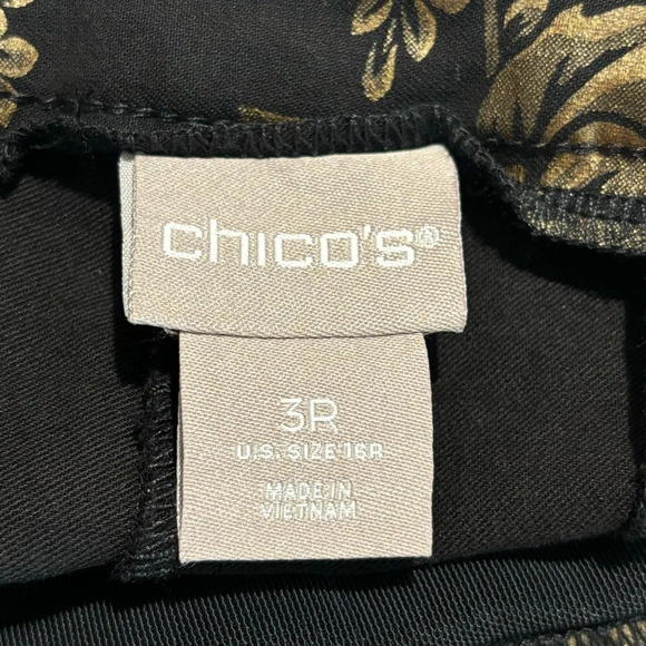 CHICO’S Sz 3R Pull On Pants Brigitte Brocade Floral Sheen Tapered Ankle NEW - Picture 11 of 12